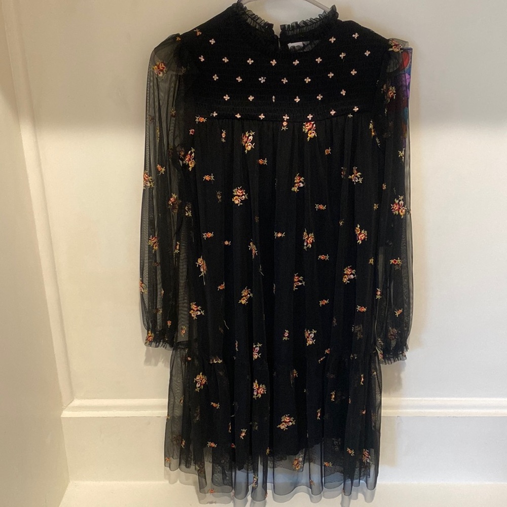 ZARA sheer sleeved floral tulle dress